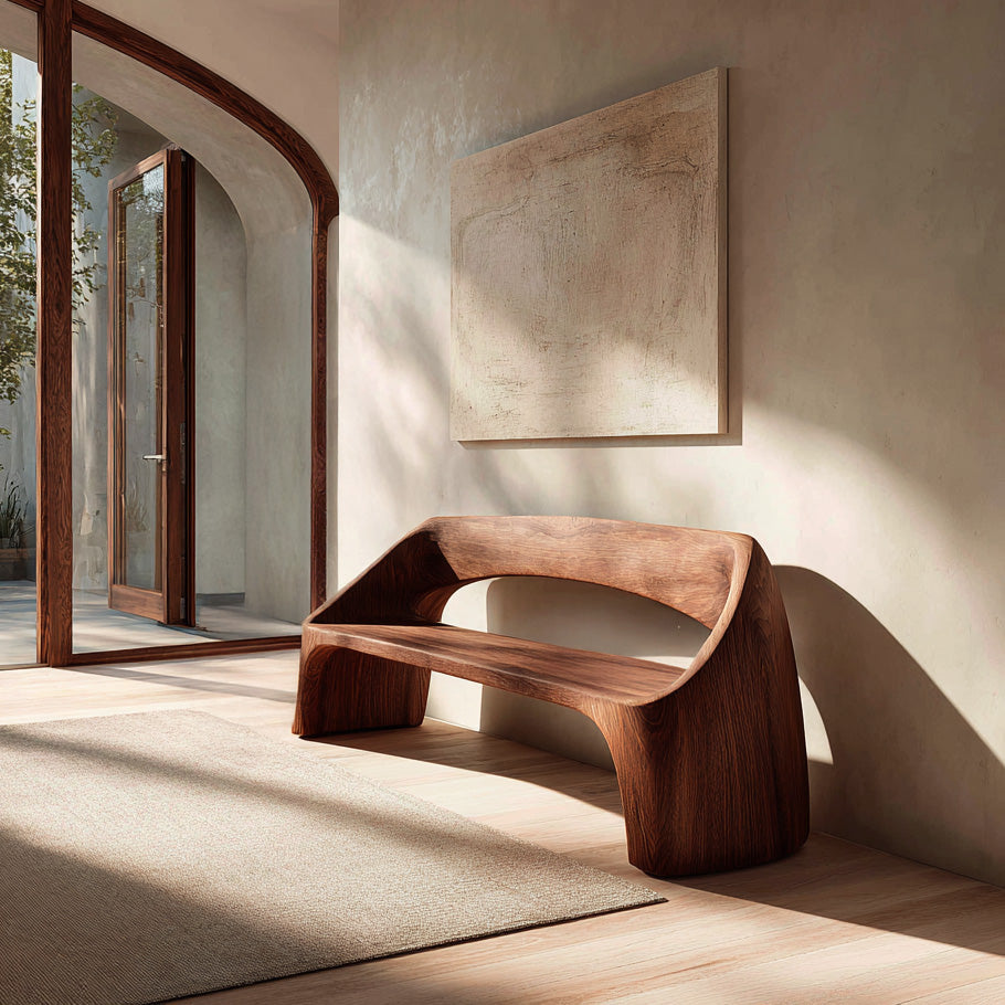 Minimalist Wooden Bench With Backrest For Living Room
