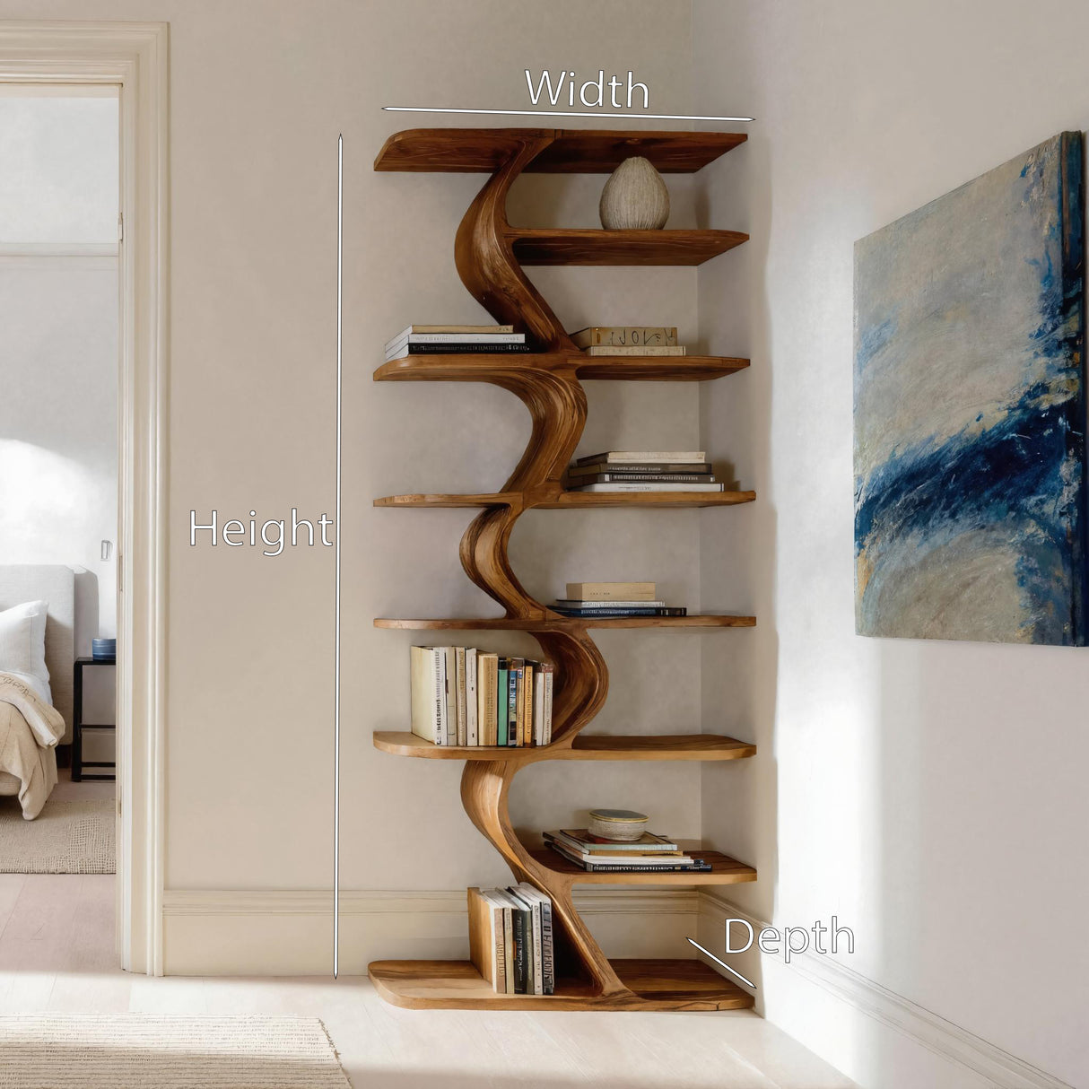 Organic Bookshelf For Living Room Interiors