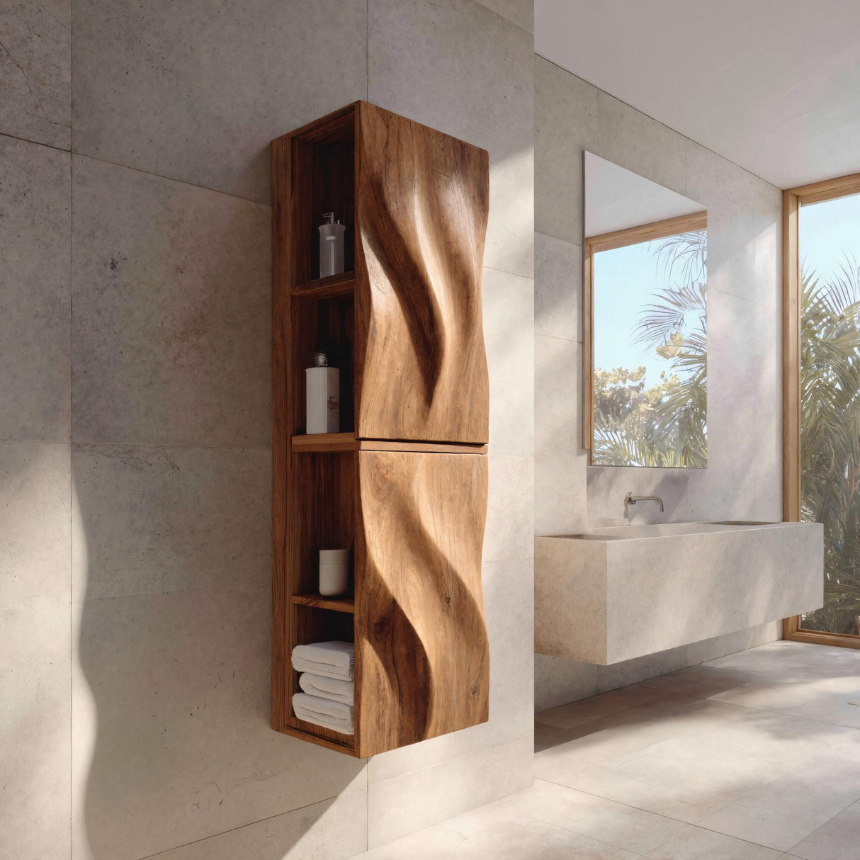 Luxury Bathroom Cabinet Wave Carved Doors For Bathroom