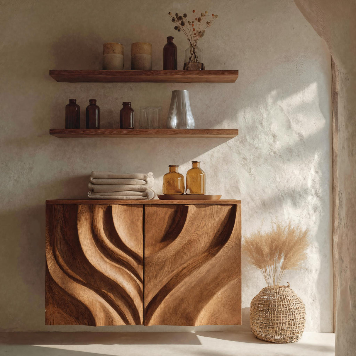 Modern Bathroom Cabinet Symmetrical Carved Doors For Bathroom