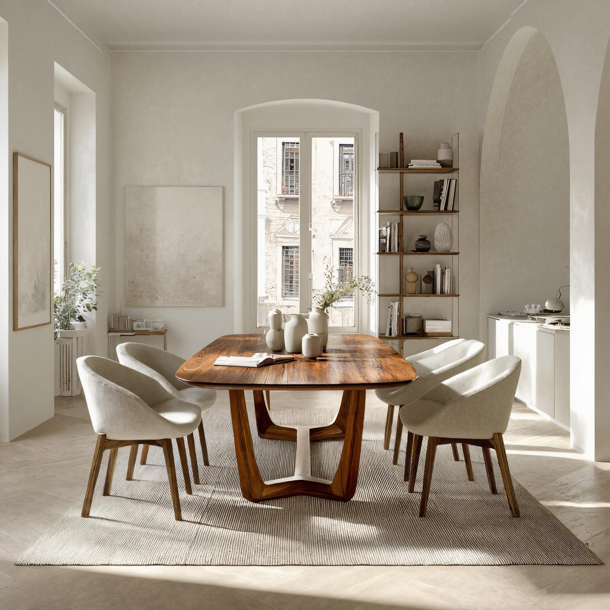 Organic Modern Dining Table With Curved Base For Dining Room