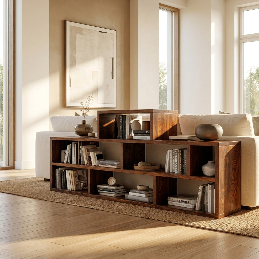 Handcrafted Wooden Bookshelf With Multi Storage For Living Space