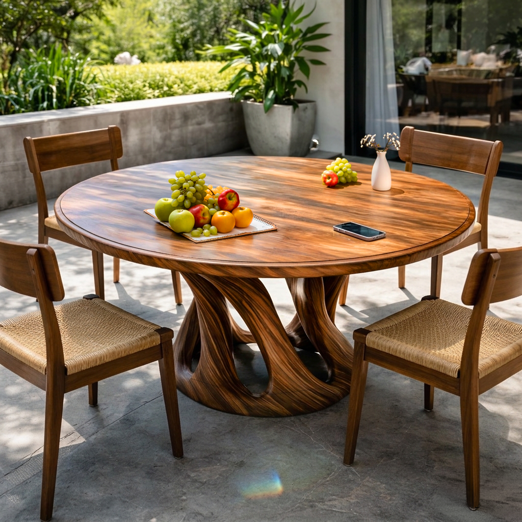 Mid Century Wooden Dining Table With Sculptural Base For Kitchen