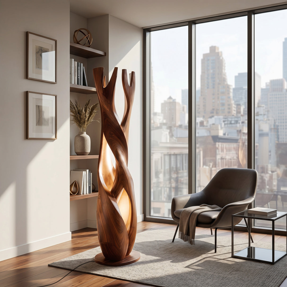 Statement Wooden Sculpture Lamp For Luxury Home