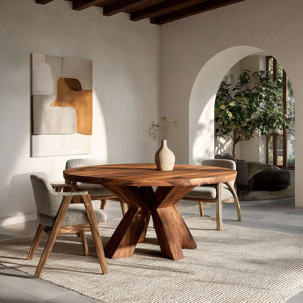 Organic Wooden Dining Table With Multi-Branched Base For Kitchen