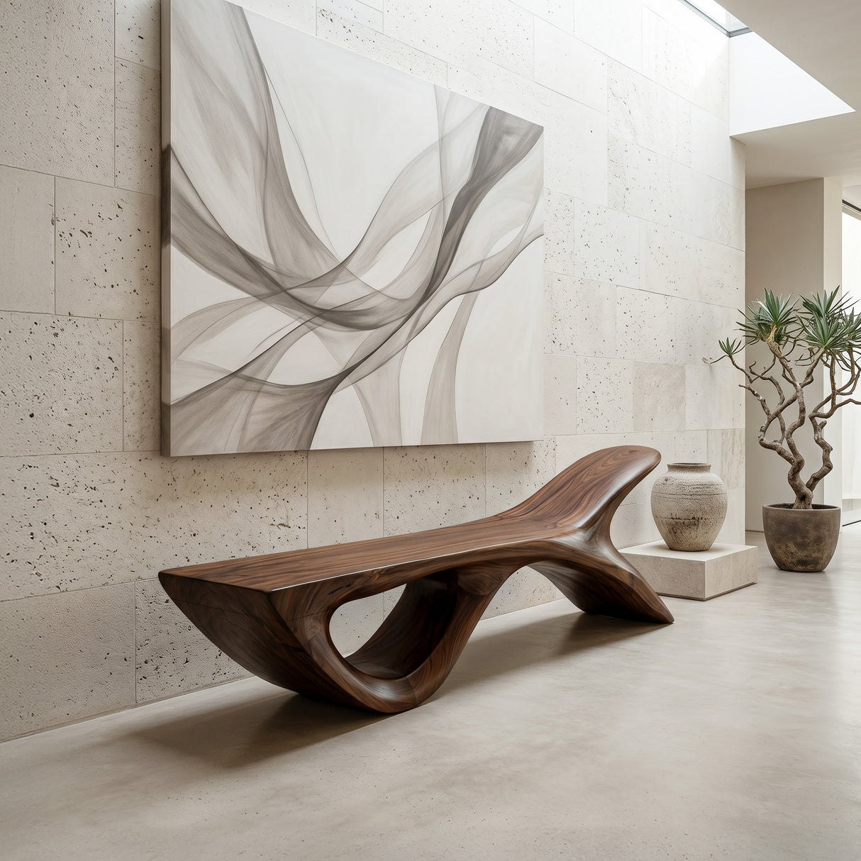 Luxury Wooden Bench With Fish Tail Shape For Living Room