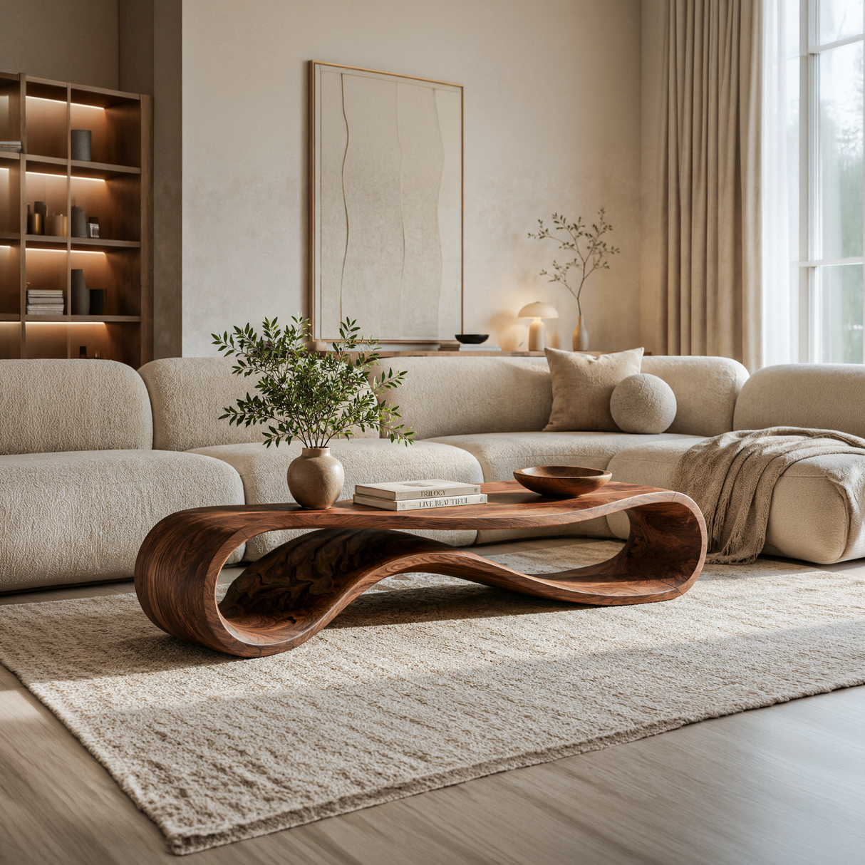 Sculptural Coffee Table With Undulating Base For Luxury Living Room