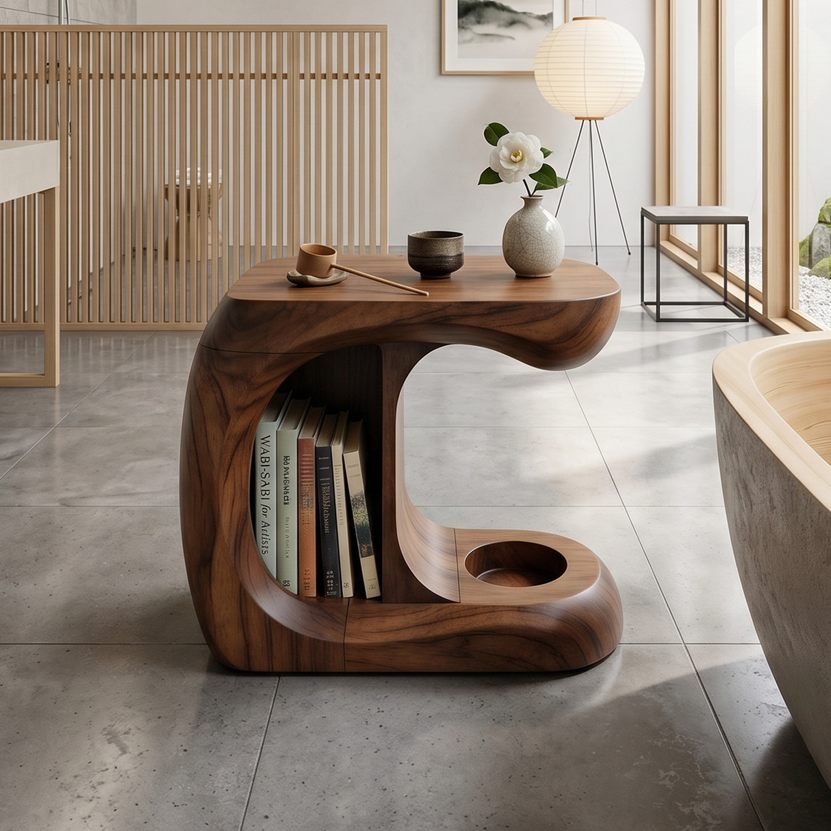 Minimalist Curved Accent Table For Studio Apartment Interior