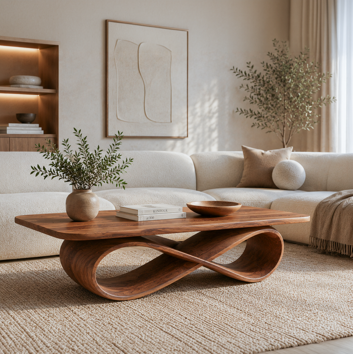 Organic Coffee Table With Twisted Ribbon Base For Luxury Interior