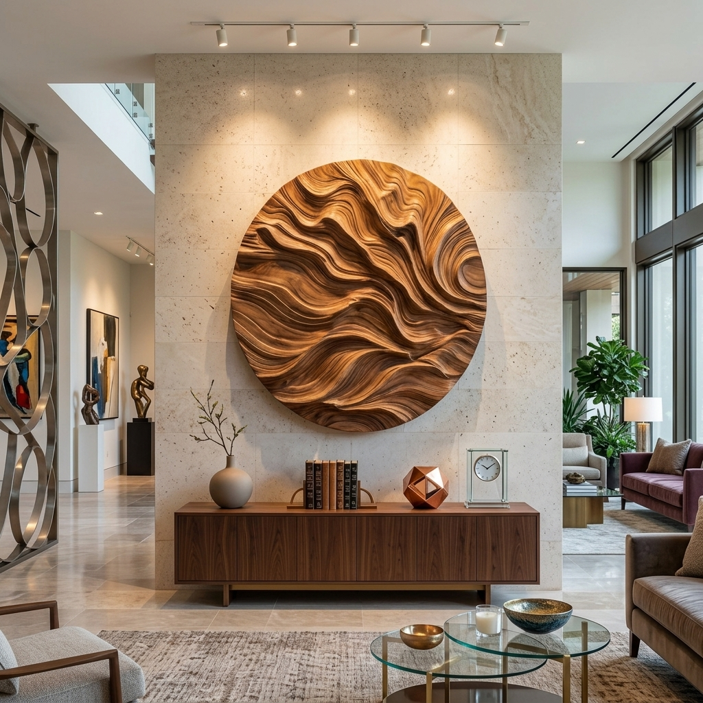 Round Carved Wall Sculpture For Living Room
