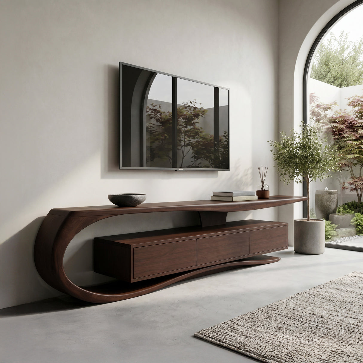 Minimalist Curved TV Console For Living Room
