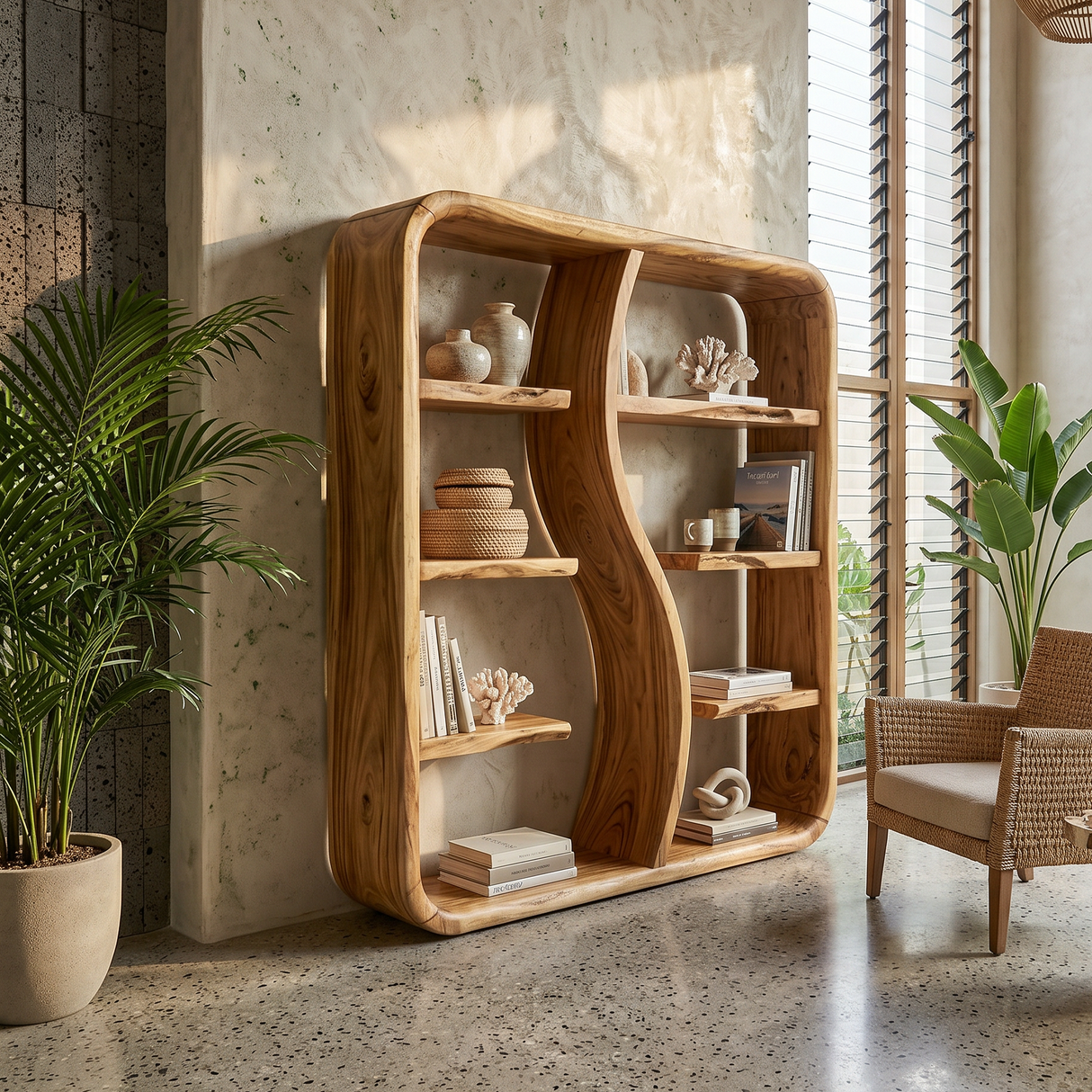 Modern Wooden Storage Bookshelf With Open Shelves