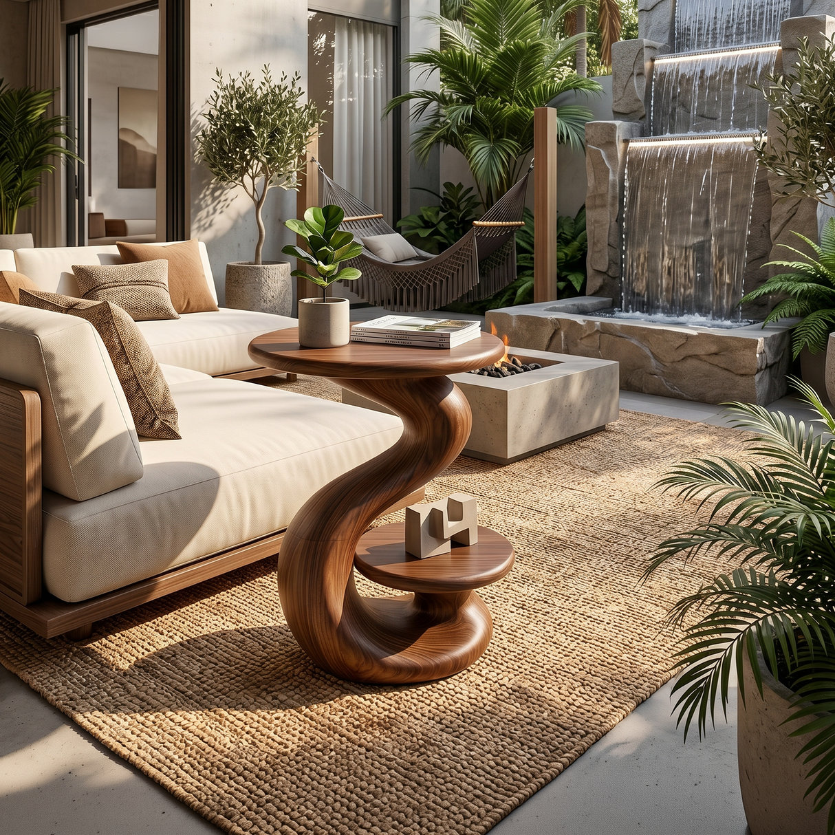 Organic Sculptural Side Table Luxury Garden Retreat