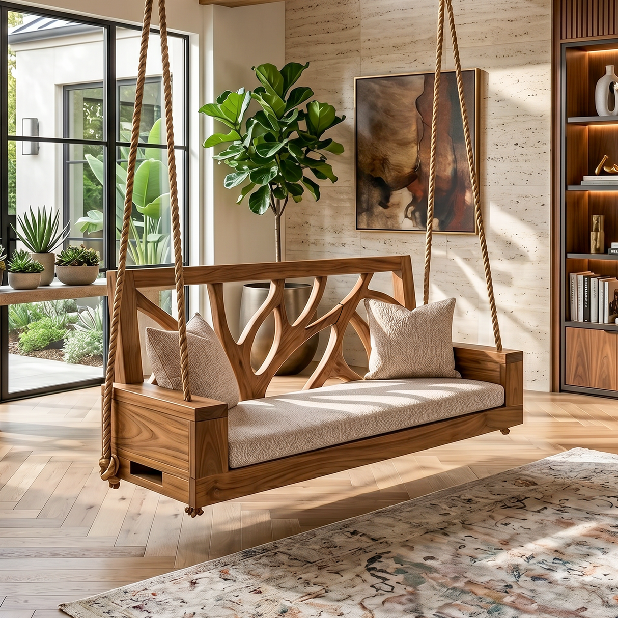 Scandinavian Branch Back Swing Sunroom Interior Lounge Space