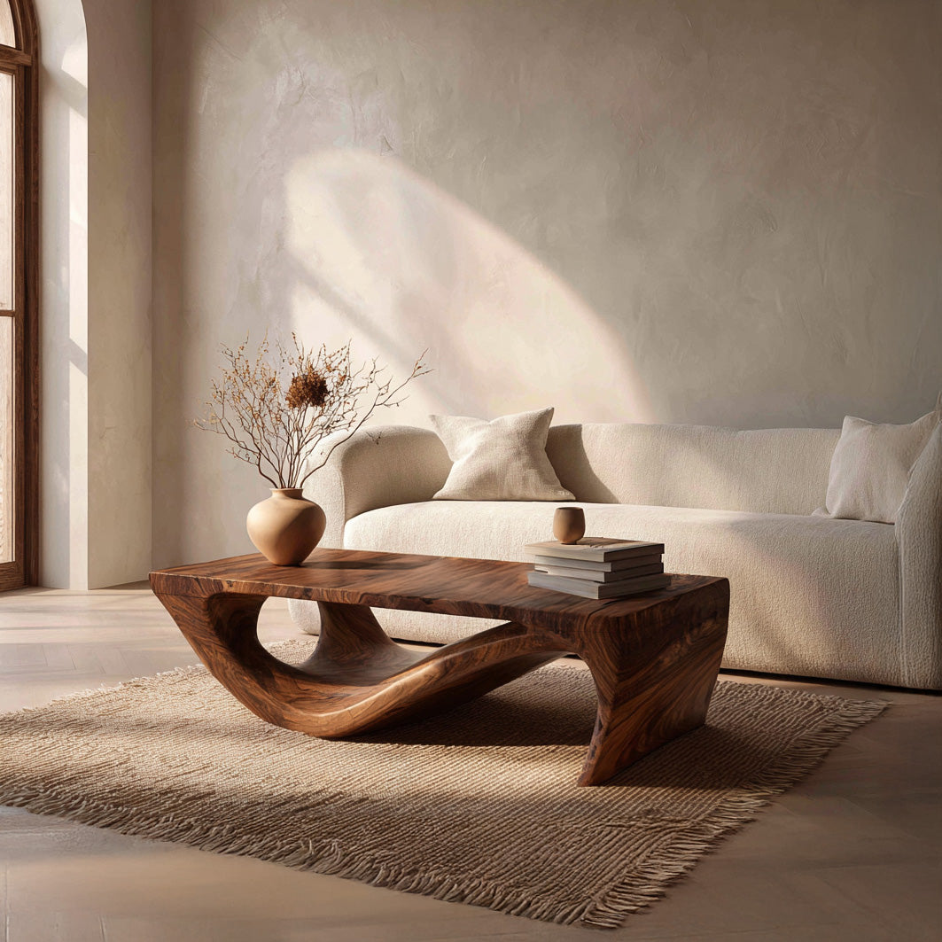Modern Sculptural Wooden Coffee Table For Living Room