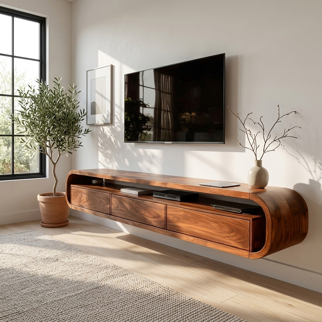 Modern Wooden Floating TV Stand For Living Room Storage