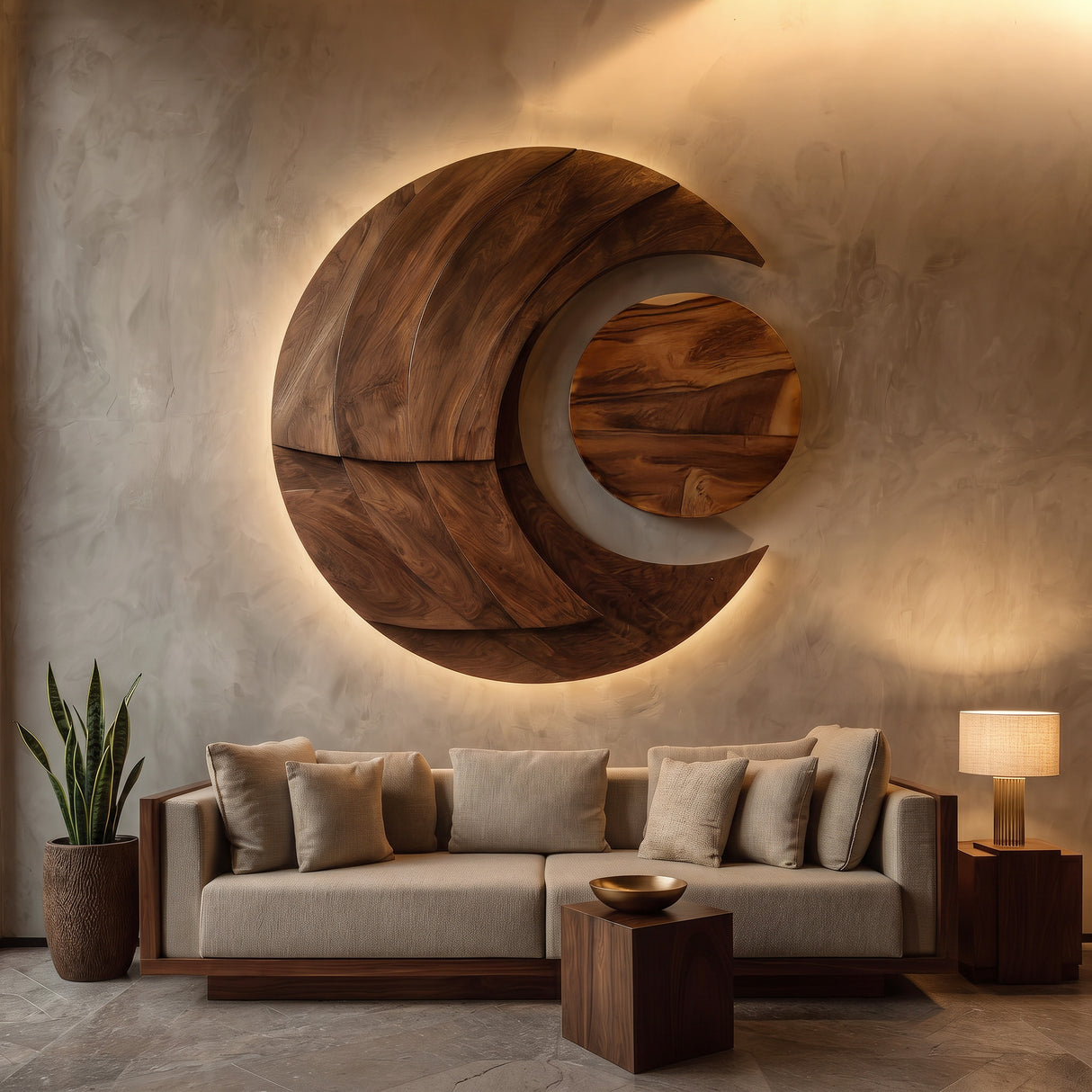 Modern Multi-layered Crescent Moon Wood Wall Art For Interior