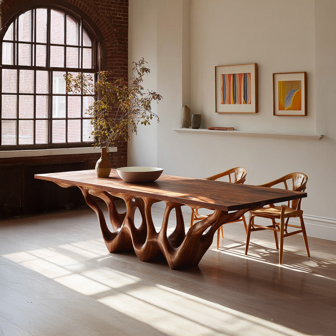 Organic Wooden Dining Table With Sculptural Root Base For Dining Room