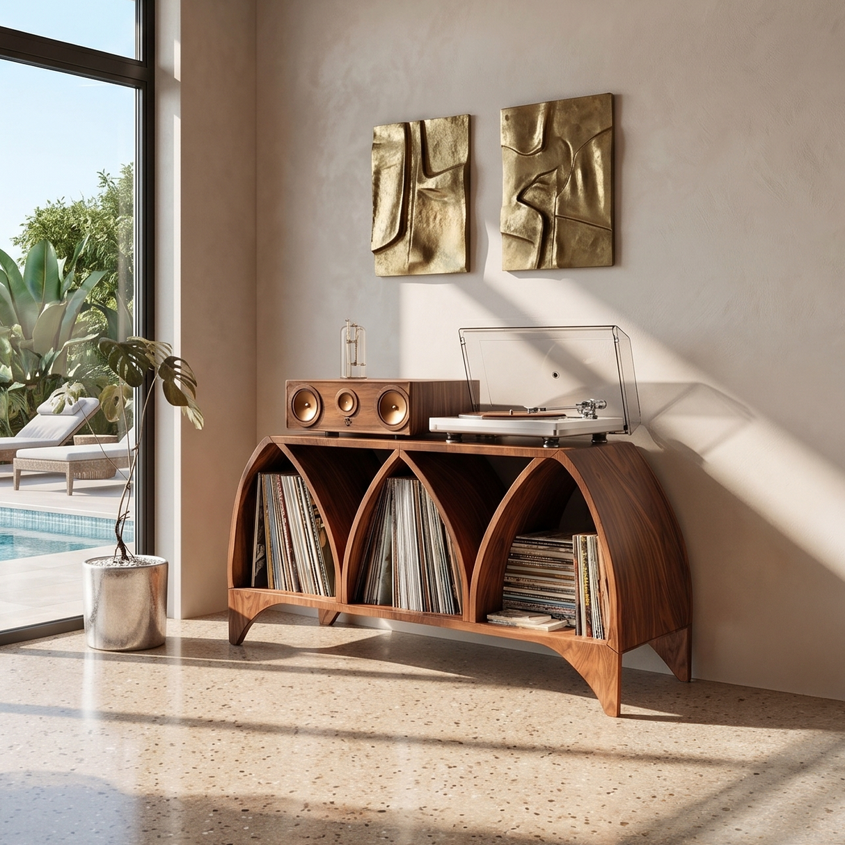 Scandinavian Arch Vinyl Storage Cabinet Guest Suite