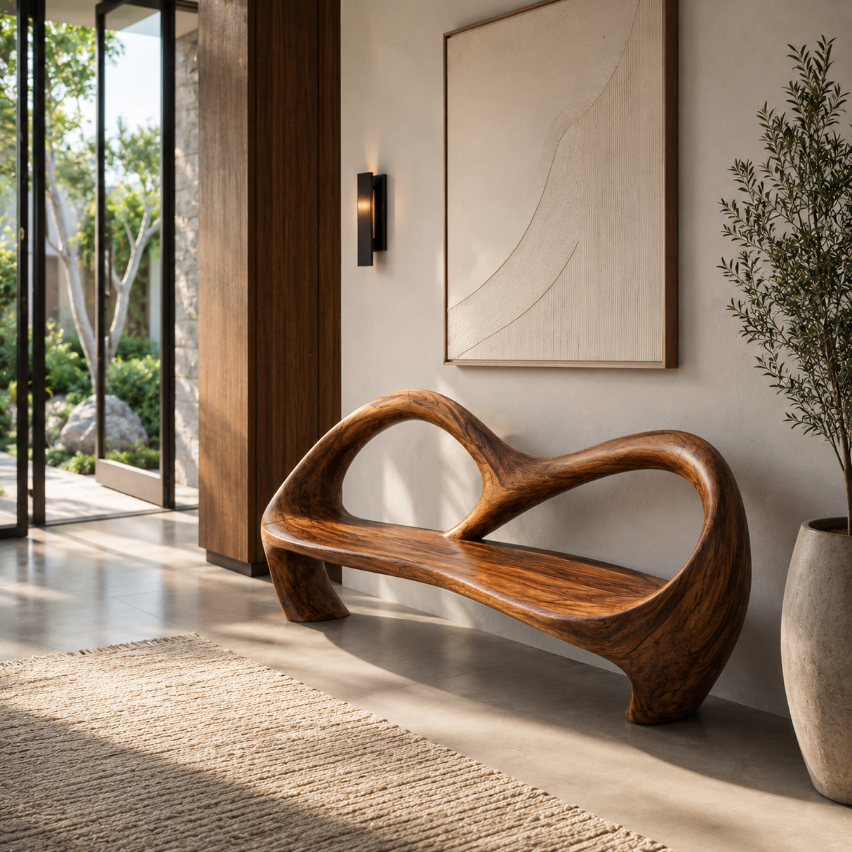 Freeform Sculptural Entryway Bench For Luxury Entryway