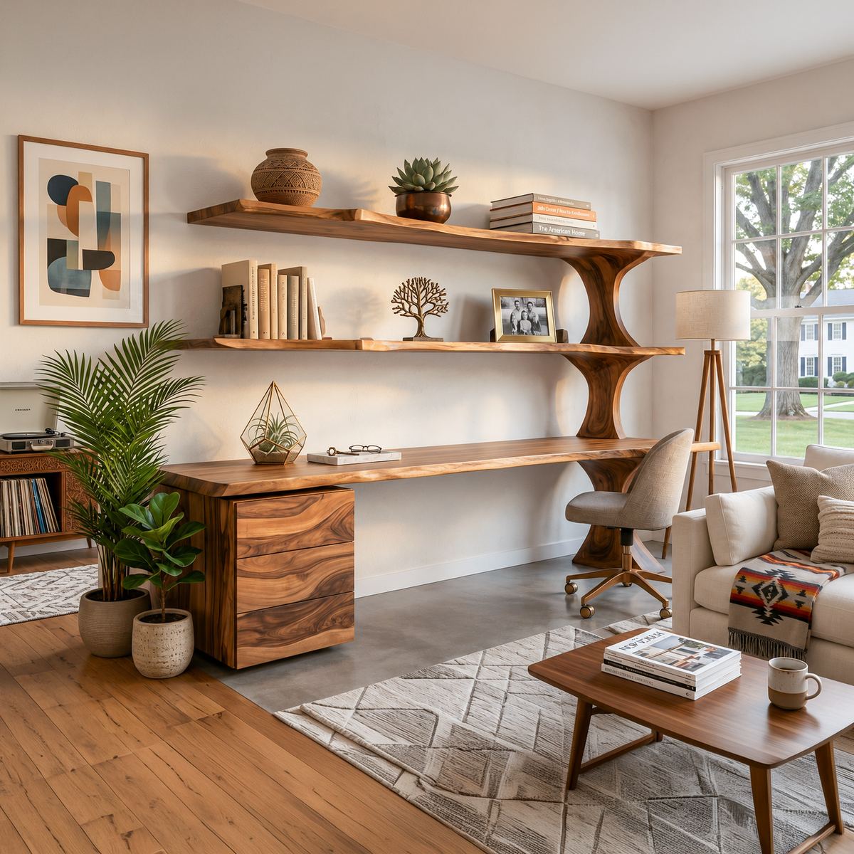 Wooden Desk With Open Bookcase And Drawers For Modern Workspace – ET ...