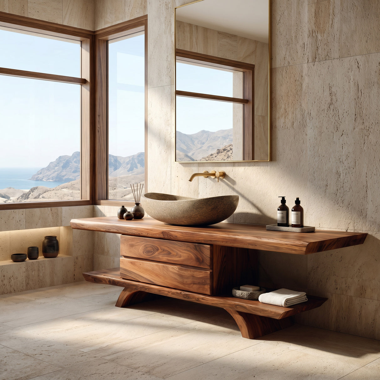 Modern Natural Wood Bathroom Vanity For Bathroom Storage