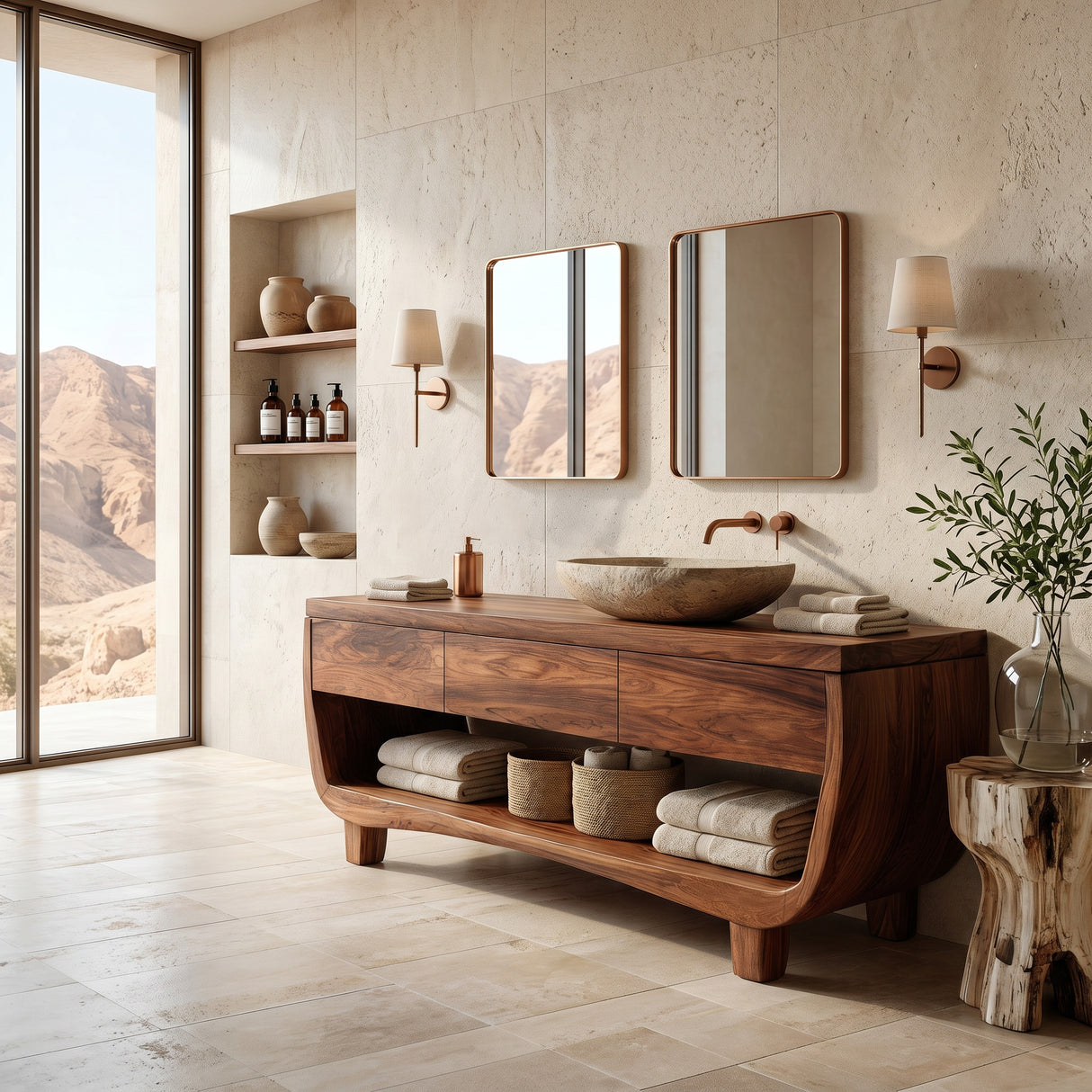 Organic Bathroom Vanity With Curved Frame For Bathroom