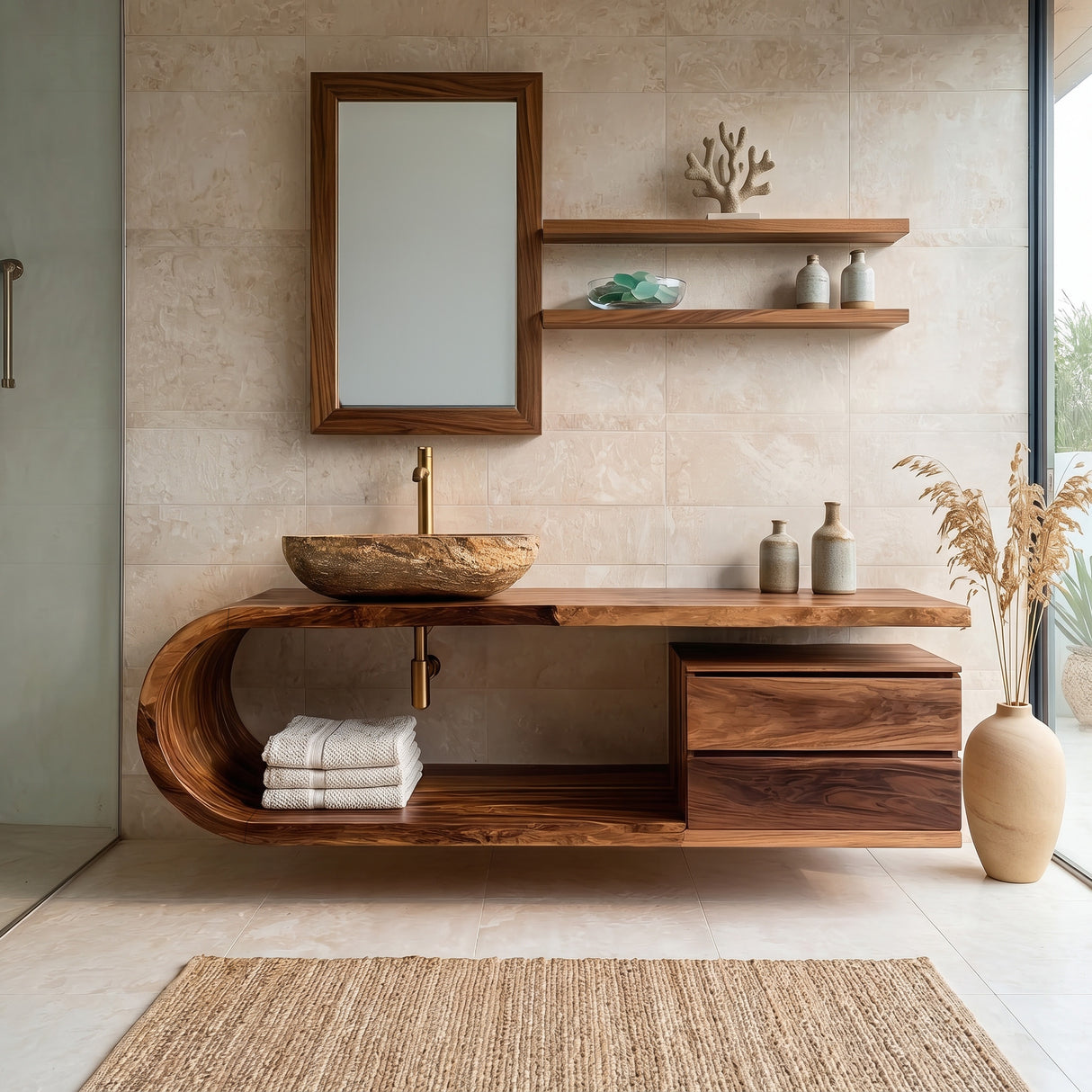 Organic Floating Bathroom Vanity With Rounded Edge For Bathroom