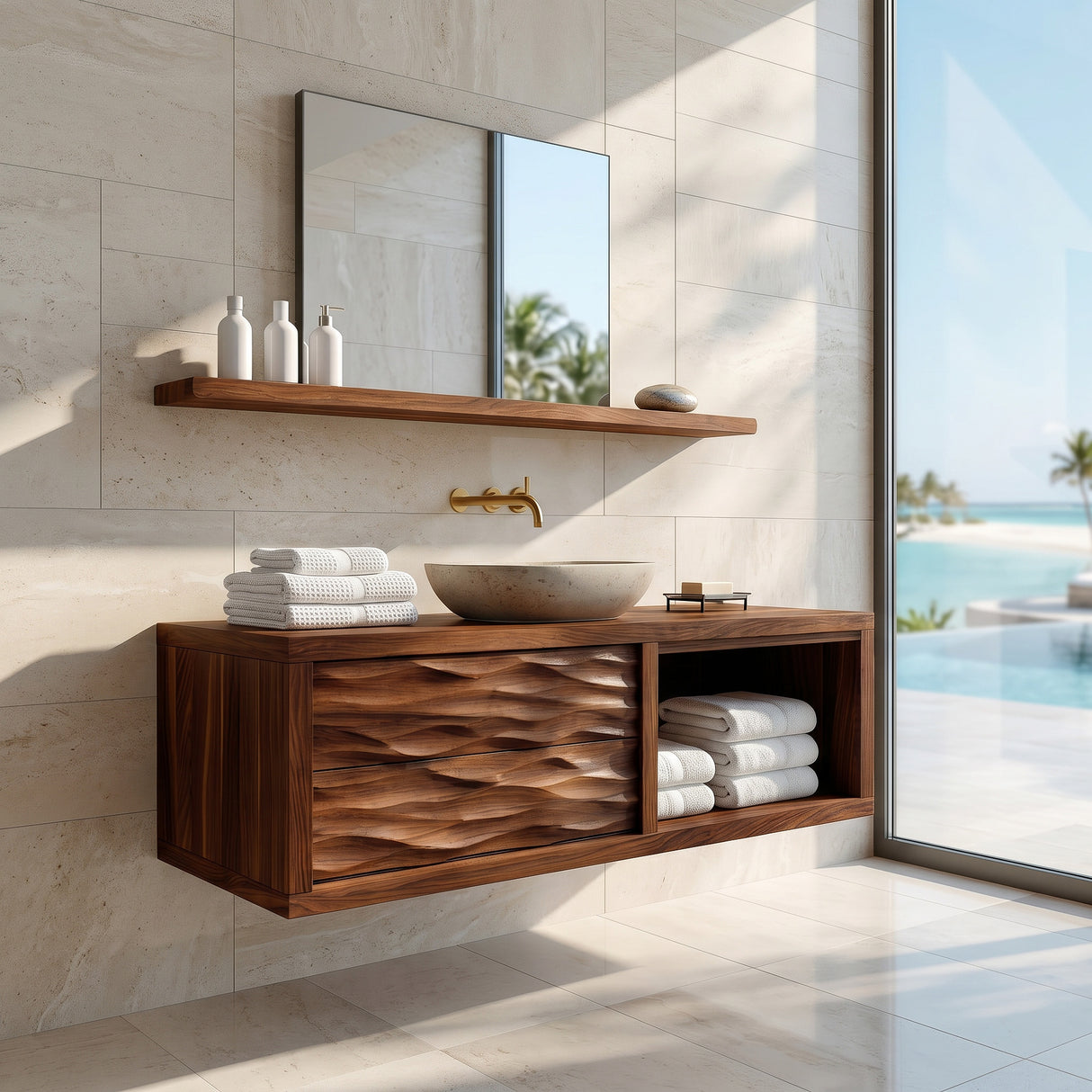 Modern Floating Bathroom Vanity With Wave Front For Bathroom Decor
