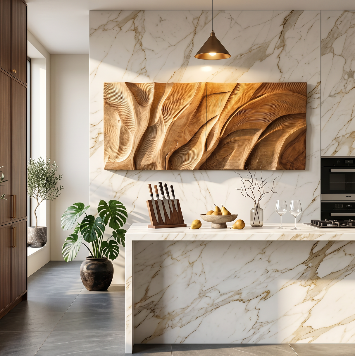 Wooden Wall Art With Textured Design For Kitchen