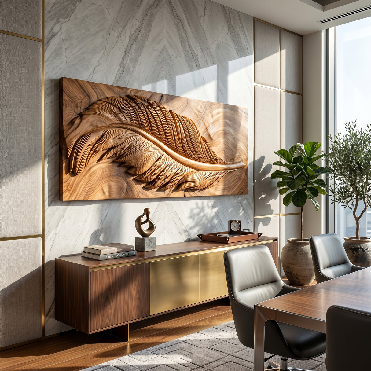 Luxury Wall Art With Feather Design For Dining Room