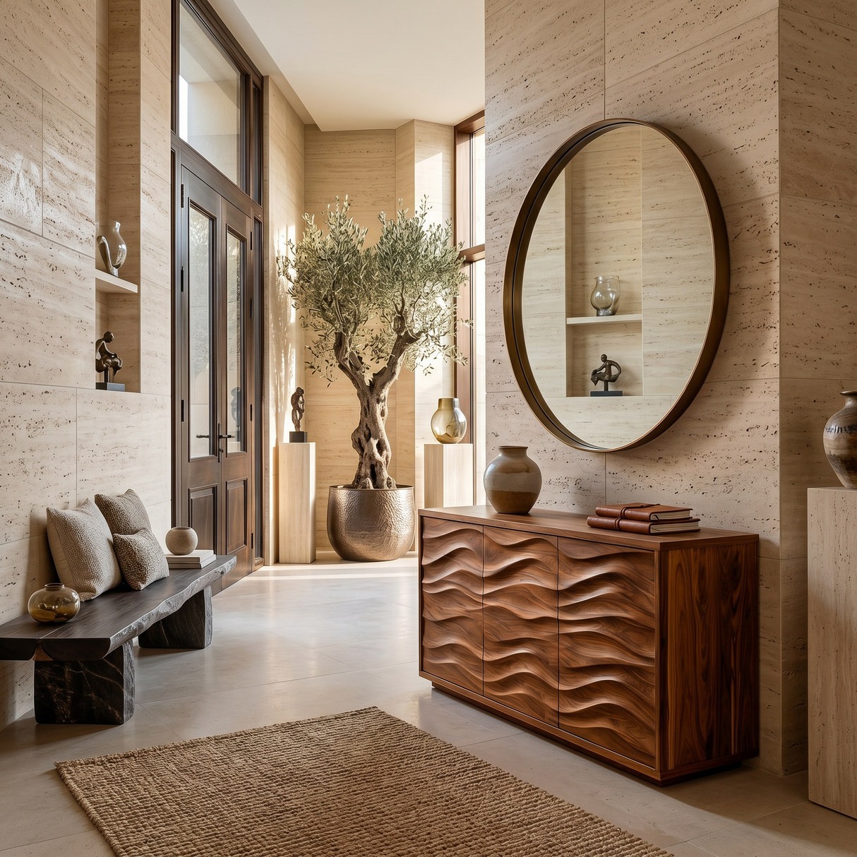 Modern Wood Sideboard With Wave Doors For Home Decor