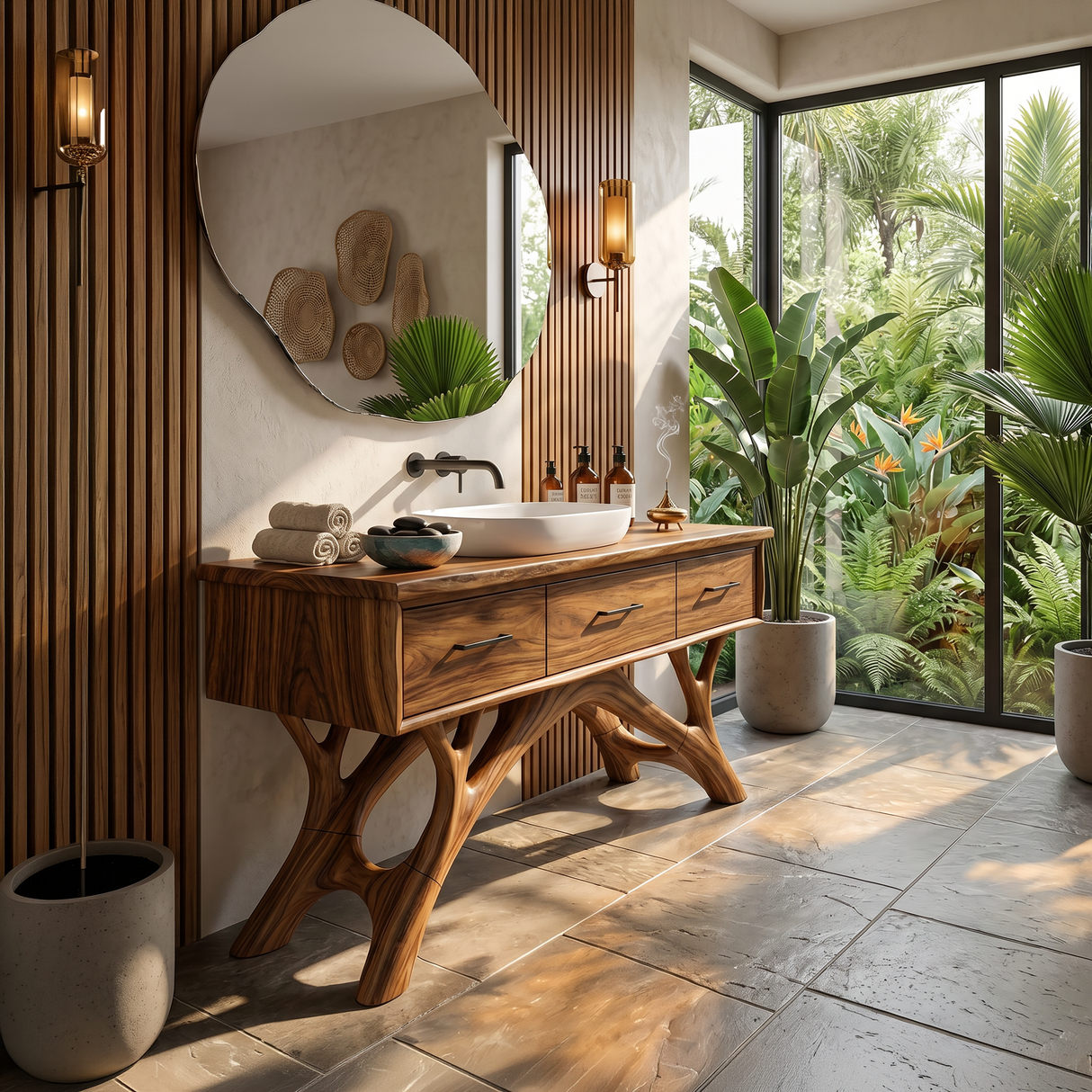 Modern Monkeypod Wood Sink Vanity For Urban Bathroom