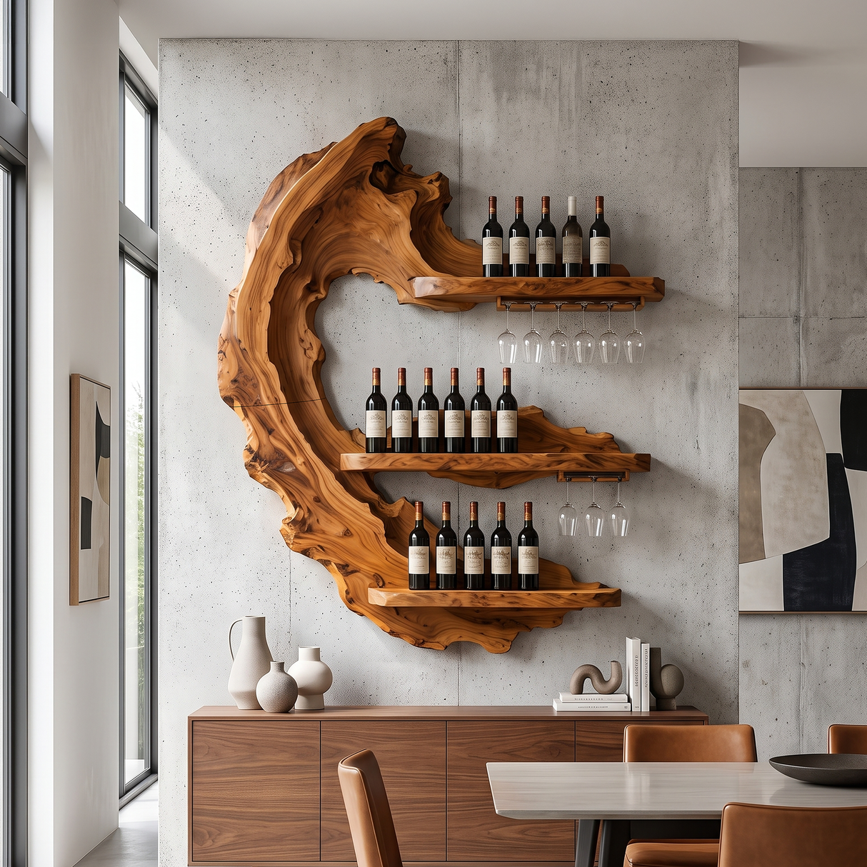 Handcrafted Mid Century Wall Wine Rack For Dining Room