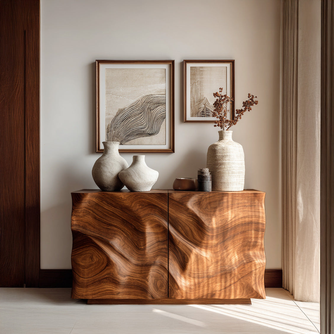 Organic Wood Sculptural Console Table For Home Decor