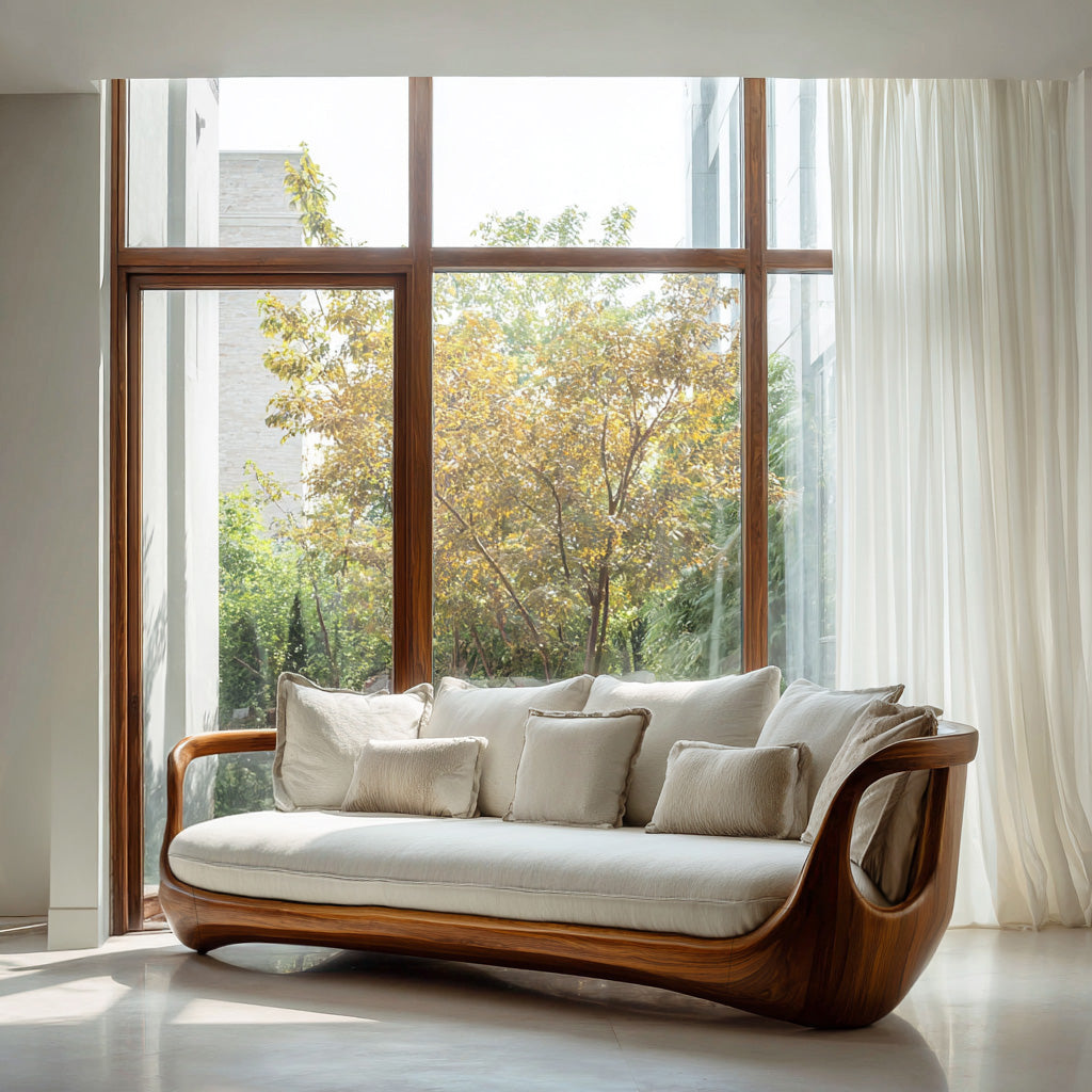 Organic Modern Sculptural Wooden Sofa For Living Room