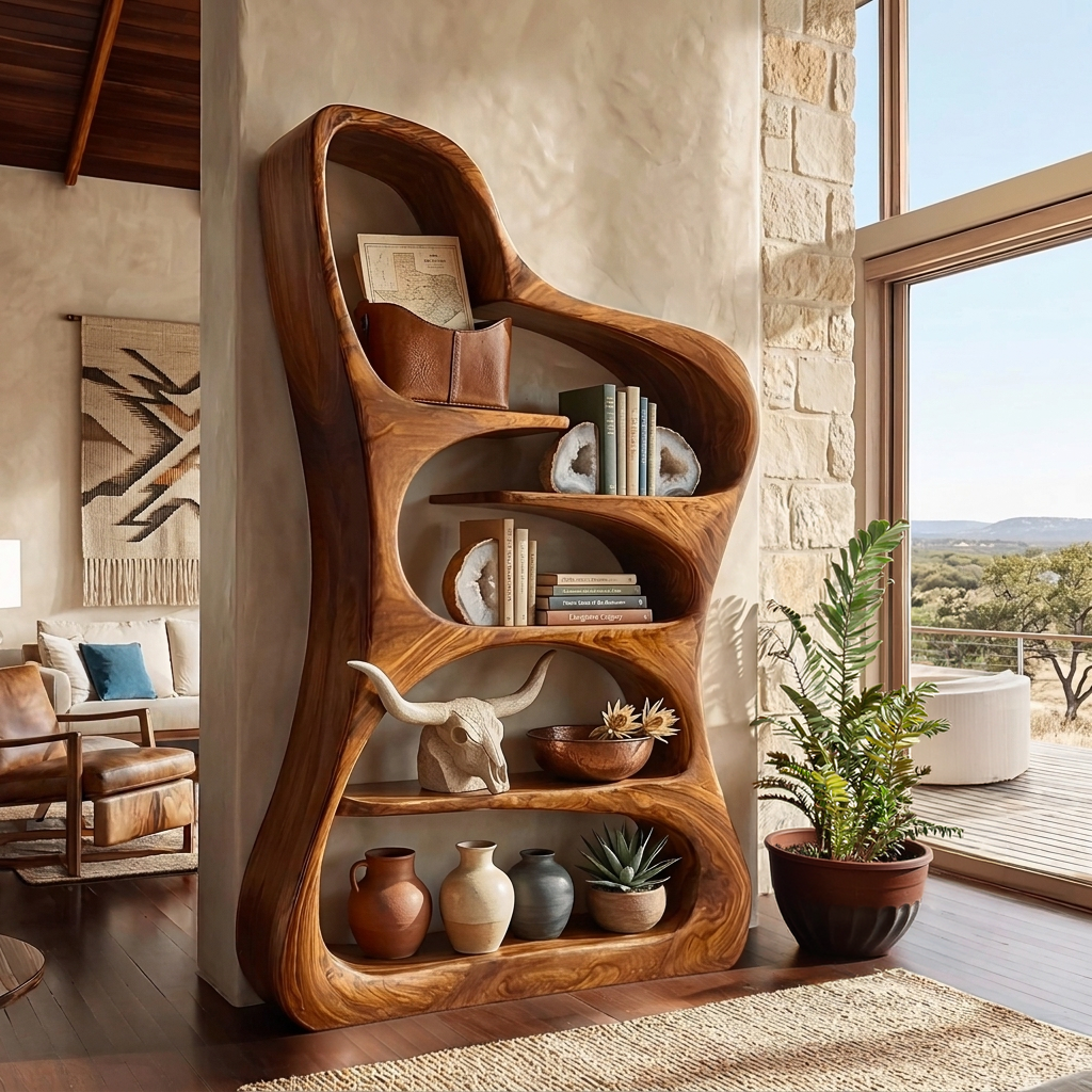 Luxury Sculptural Form Wooden Bookshelf For Living Room
