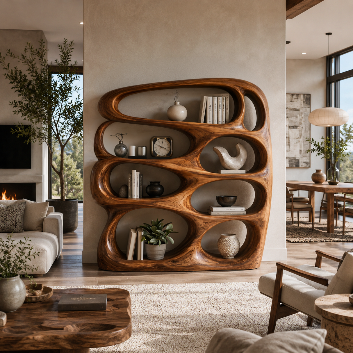 Sculptural Wooden Bookshelf Architecture Inspired Design For Modern Homes