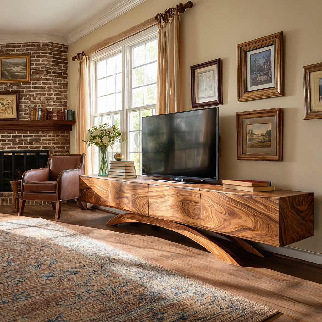 Modern Wooden TV Cabinet With Curved Base For Home Interior