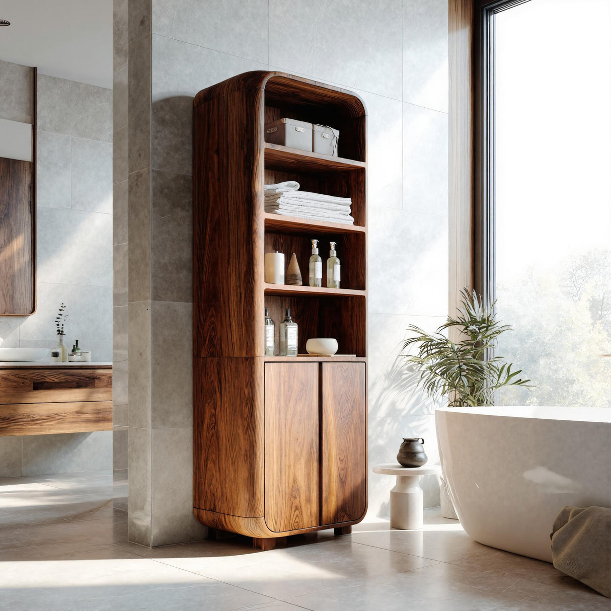 Modern Bathroom Cabinet With Rounded Edges For Spa Decor