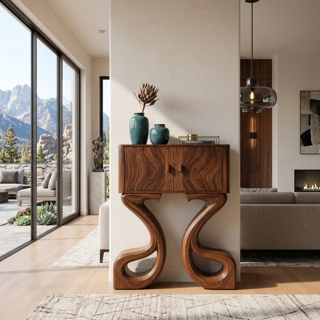 Contemporary Wooden Console Table Symmetrical Base Design For Entryway