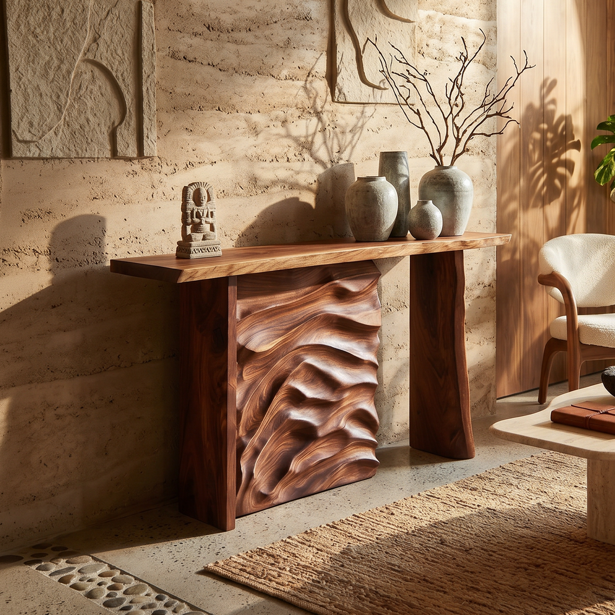 Scandinavian Organic Edge Hall Table For Resort Interior Space