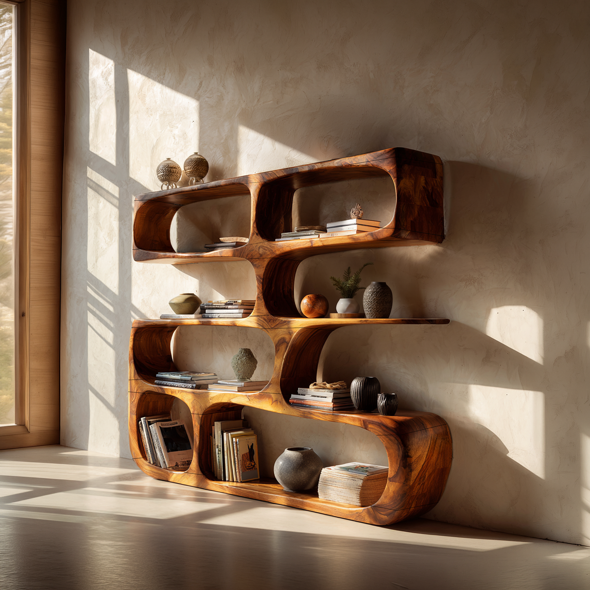 Minimalist Modern Sculptural Bookshelf Living Room Decor
