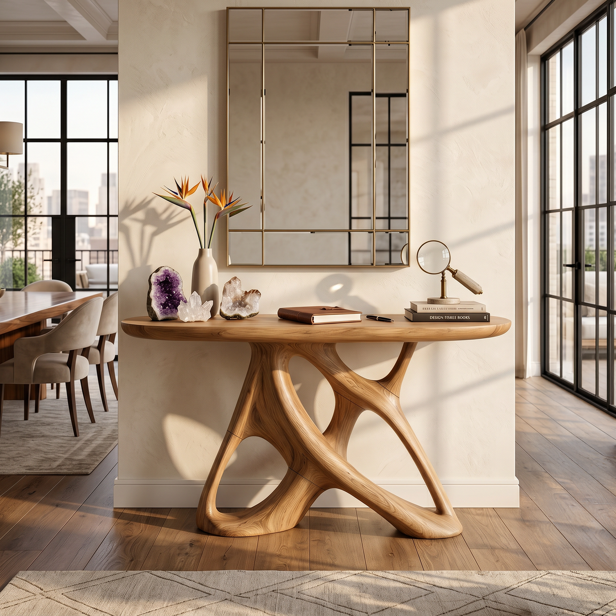 Organic Open Frame Console Table Designer Foyer