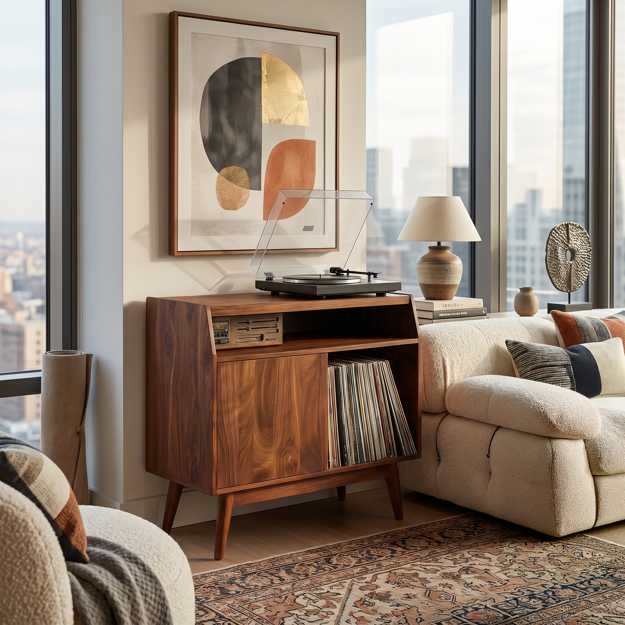 Modern Wooden Record Player Stand For Living Room Furniture