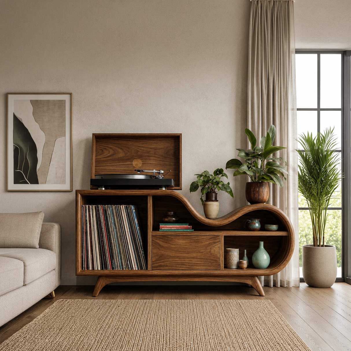 Organic Record Cabinet Undulating Design For Living Room