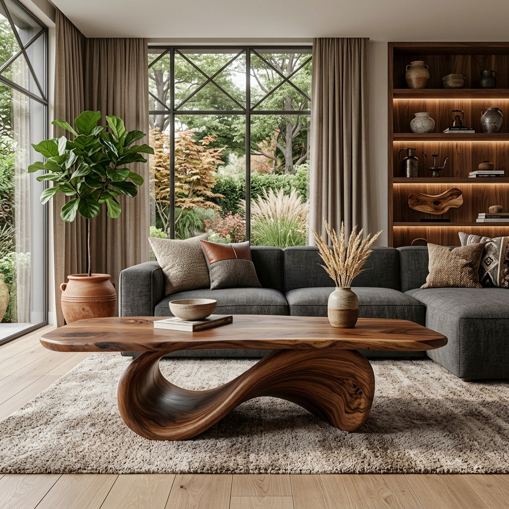 Modern Coffee Table With Organic Curved Base For Living Room