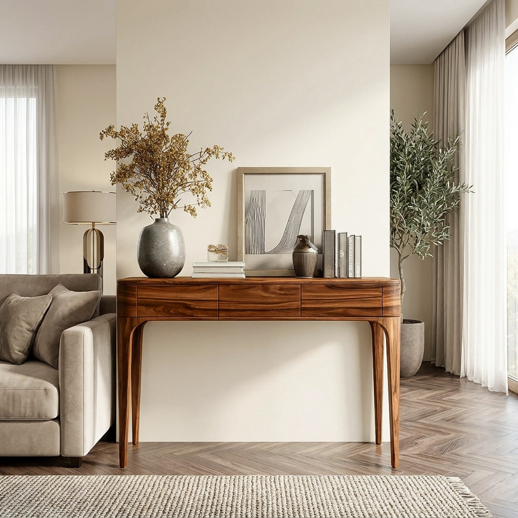 Minimalist Console Table With Three Compartments For Entryway
