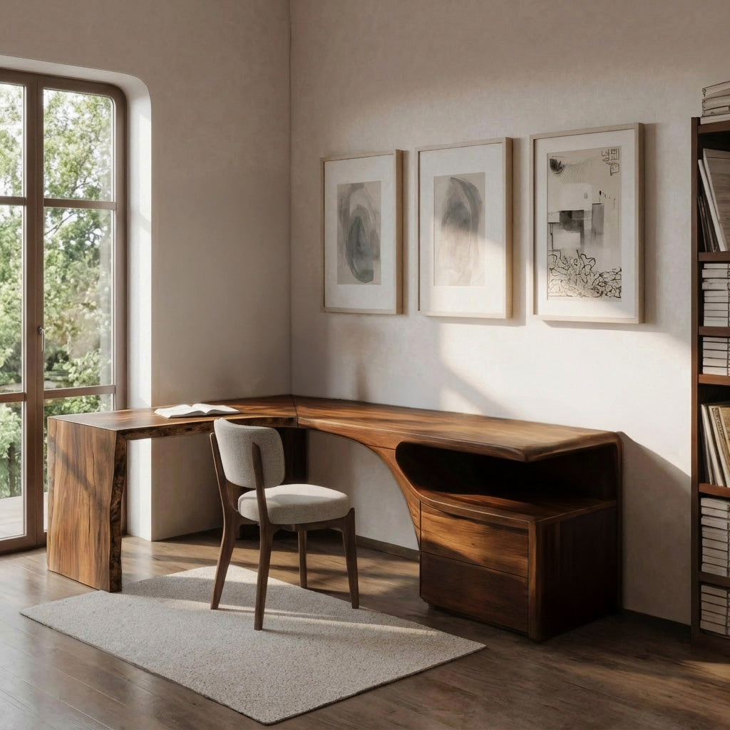 Minimalist Natural Wood L-Shaped Desk For Study Room