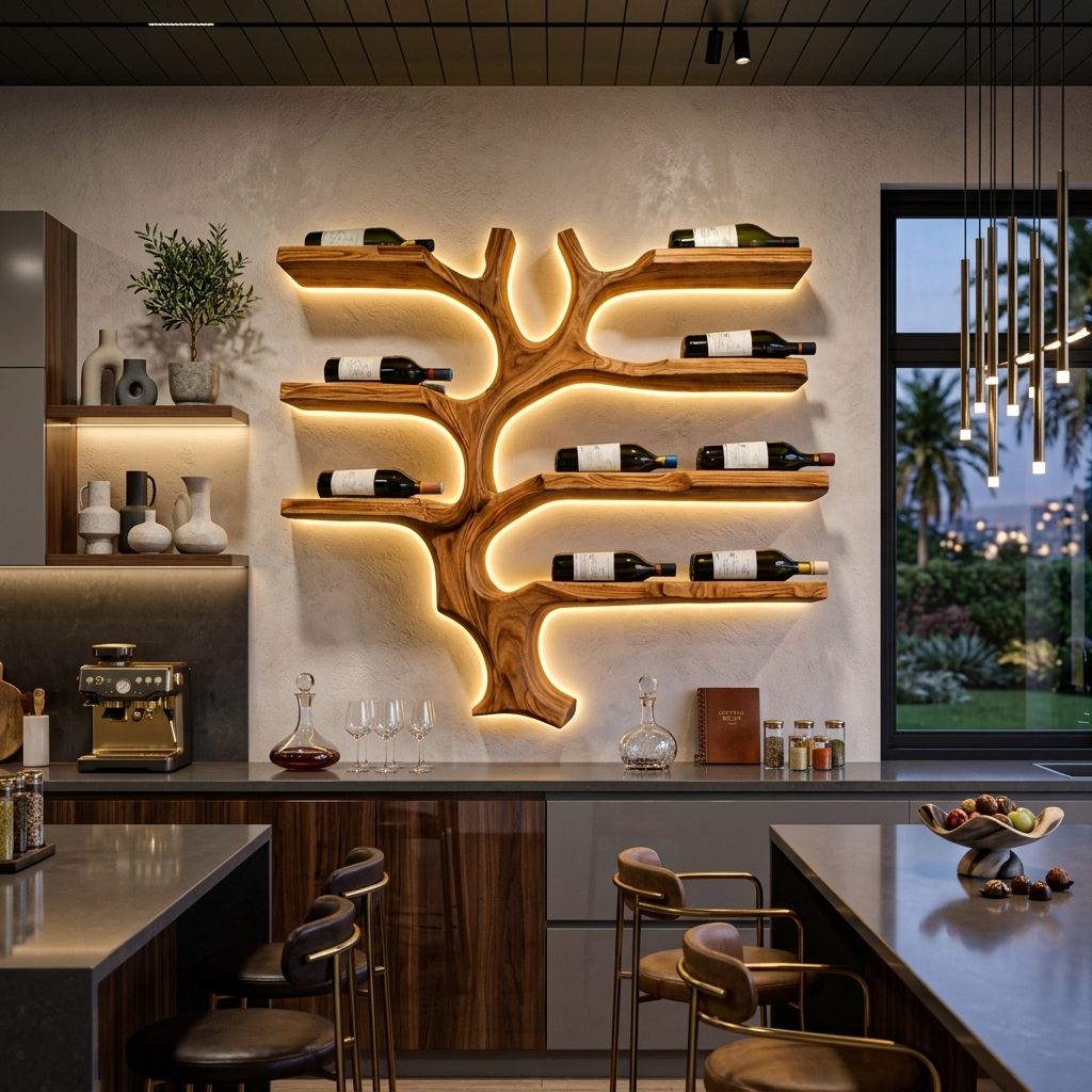 Modern Wall Mounted Branch Wine Holder For Kitchen